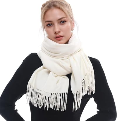 Dames sjaal Winter Herfst – Warme Zachte Omslagdoek Shawl – 70 x 200 cm , wit