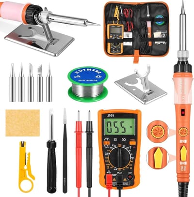 Digitale soldeerboutset 60 W 220 V instelbare temperatuur 200 °C - 450°C met soldeerboutstandaard en gereedschapstas