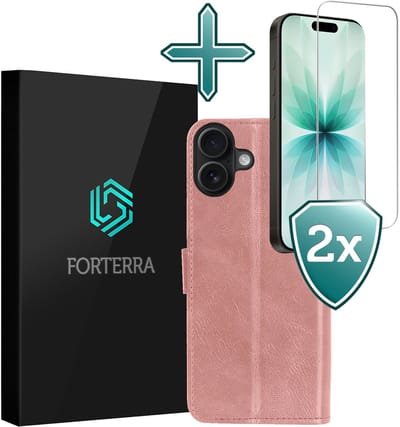 Hoesje Met 2x Screenprotector - Geschikt voor Apple iPhone 17 - Luxe Pasjeshouder - Flip Case - Bookcase Portemonee - Kunstleer Book Case - Flipcase Hoes - Book Cover - Walletcase - Portemonneehoes - Rosé goud