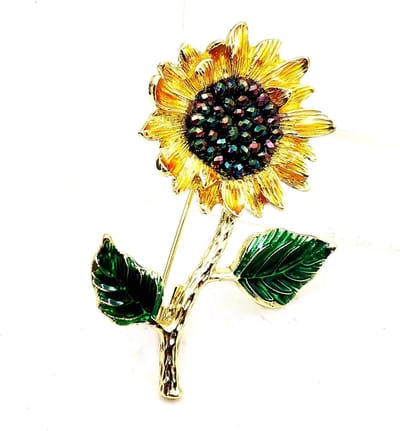 Zonnebloem Broche - Bloem Pin - Kleding Versieren - Vintage Goudkleurig - 6.6 cm - Geel