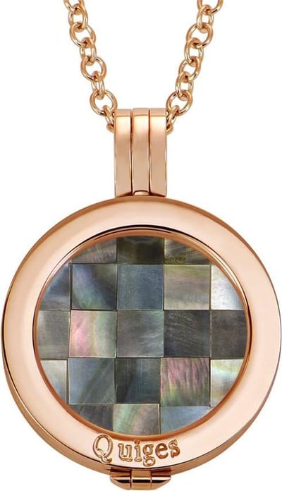 Quiges Munthouder met Ketting en Munt 25mm Schelp Blokjes Grijs - RVS Roségoudkleurig - EPRHZ209