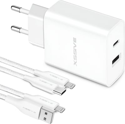 Complete Snellader Set - 1 Meter - Geschikt voor iPhone 14, 13, 12, 11, X, 8, 7, SE en ouder - Snel Oplader met Kabels
