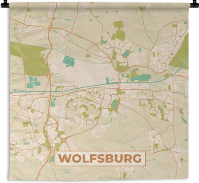 Wandkleed - Wanddoek - Wolfsburg - Plattegrond - Kaart - Stadskaart - Vintage - 180x180 cm - Wandtapijt