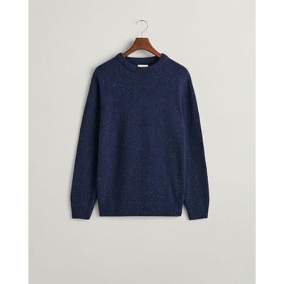 Gant Trui Wool Neps Ronde Hals Lamswol Mix Avond Blauw / male