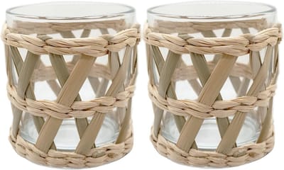 Set van 2 Handgeweven Theelichthouders van Natuurlijk Zeewier - Decoratieve Boho Votive voor Eettafel en Keuken, Perfect voor Strandhuis en Coastal Interieur