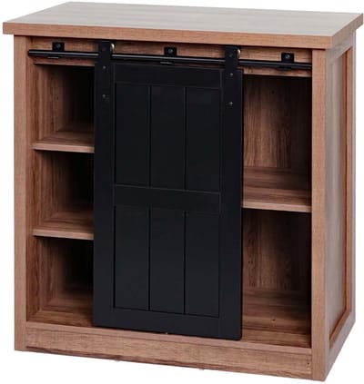 Ladekast MCW-K75, kastplank, schuifdeur 5 opbergvakken, houtlook industrieel metaal 84x80x40cm ~ bruin