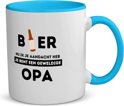 Akyol - bier, nu ik je aandacht heb je bent een geweldige opa koffiemok - theemok - blauw - Opa - de beste opa - verjaardagscadeau - verjaardag - cadeau - cadeautje voor opa - opa artikelen - kado - geschenk - gift - 350 ML inhoud