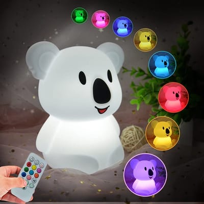 Ynkkvre -Koala Nachtlampje Baby – Zacht Siliconen LED Nachtlicht met 8 Kleuren – Dimbaar Multicolor Nachtlampje voor Kinderkamer – Oplaadbaar & Veilig – Slaaphulp voor Baby en Kind