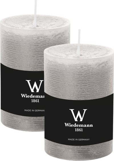 Wiedemann Cilinderkaars/stompkaars - 2x - rustieke kaars - lichtgrijs - 7 x 10 cm - 43 branduren