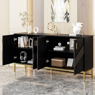 DESMIU Dressoir - Moderne Opbergkast Met 4 Deuren En Verstelbare Planken - Voor Woonkamer Eetkamer En Hal - MDF - 160x40x80,5 Cm - Zwart