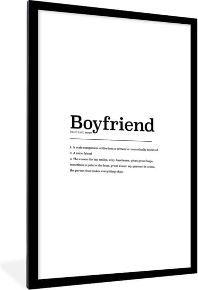 Fotolijst incl. Poster - Boyfriend - Spreuken - Quotes - Woordenboek - Vriend definitie - 60x90 cm - Posterlijst