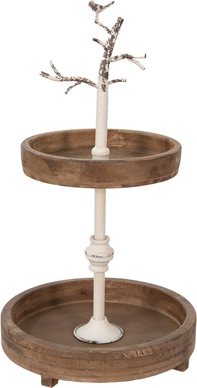 Clayre & Eef Etagère 2 laags Ø 34x62 cm Bruin Hout IJzer