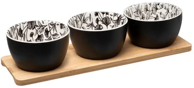 5Five Serveerplank bamboe - met 3x luxe schaaltjes - 30 x 10 cm - tapas en saus schaaltjes - kleuren mix