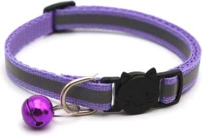 Kattenhalsband met veiligheidssluiting en belletje - Reflecterend - Verstelbaar - 19 / 32 cm - Halsband kat - Kattenbandje - Cat - Kitten - Katten halsband - Paars