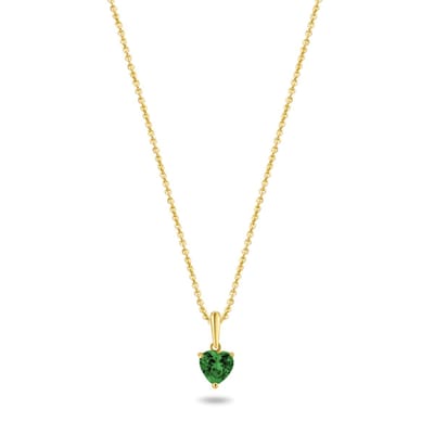 New Bling 9NBG-0691 Gouden Ketting met Hanger- Zirkonia - 6,5x6,2mm - Hartje - Groen - Ankerschakel - 39+3+3cm - 0,87 Dikte - 14 Karaat - Goud