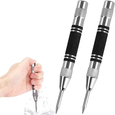 Automatische centerpons - Veerbelaste, verstelbare positioneringspons, geschikt voor metaal, hout, ramen en glas - 2 stuks