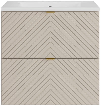 Vente-unique Zwevend badkamermeubel met visgraatmotief en inbouwwastafel - Beige - 60 cm - DORIONI