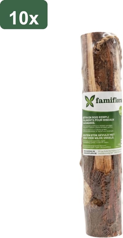 Famiflora voederstok voor buitenvogels - 10 stuks (2.7KG) - Hout - Gevuld met zaden - Voor tuinvogels - 100% natuurlijke materialen - Gevuld met talg en zaden - Aanvullend voeder