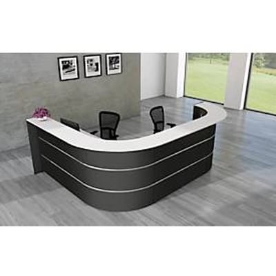 L-toonbank Faro, 4 eenheden, hoek 90°, melamine gecoat, ABS randen, B 3250 x D 2320 H 1120 mm, antraciet/antraciet
