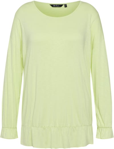 Ulla Popken - Dames - shirt volants oversized ronde hals lange mouwen - Limoengroen - Maat 46+