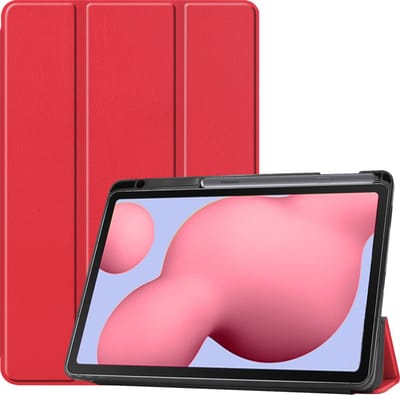 Hoesje Geschikt voor Samsung Galaxy Tab S6 Lite - Dun & Stevig - Trifold Bookcase - Hard Cover Case - Met Uitsparing Geschikt voor S Pen - Hardcover Book - Tablet Hoes - Rood