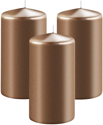 Enlightening Candles Cilinderkaars/stompkaars - 3x - koper - D6 x H8 cm - 27 branduren - Dikke kaarsen - Voor kandelaar of plateau