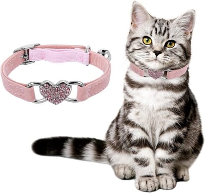 Verstelbare halsband voor katten met bel, veiligheidshalsband met strass voor kleine katten en honden (roze)