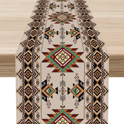 Azteekse Southwest Linnen Tafel Runner Commode Sjaal Decor Native American Stijl Geometrische Tafel Runners Keuken Eettafel Decor 150x33cm black