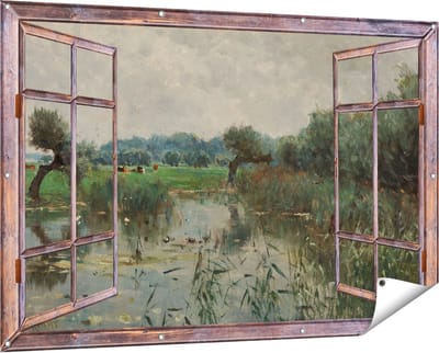 Gards Tuinposter Doorkijk In de Uiterwaarden van de IJssel - Willem Roelofs - 150x100 cm - Tuindoek - Tuindecoratie - Wanddecoratie buiten - Tuinschilderij