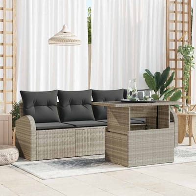vidaXL Tuinbank Set met kussen met kussen 5 pcs Lichtgrijs Poly Riet