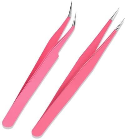 BRENZOOS- Pincetten Set - Professionele RVS Wimperextensie Pincetten - Rechte/Gebogen Punt - Precisie Pincetten - Geschikt voor DIY Knutselen - 13,5/12,2 cm Lengte - Wimperpincet