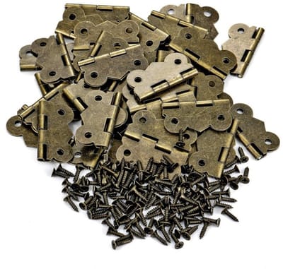Oneay 40 stuks vintage vlinderscharnieren van 2,5 cm, bevestigingsmateriaal, geschikt voor houten knutseldozen, kastlades, sieradendozen, inclusief schroeven.