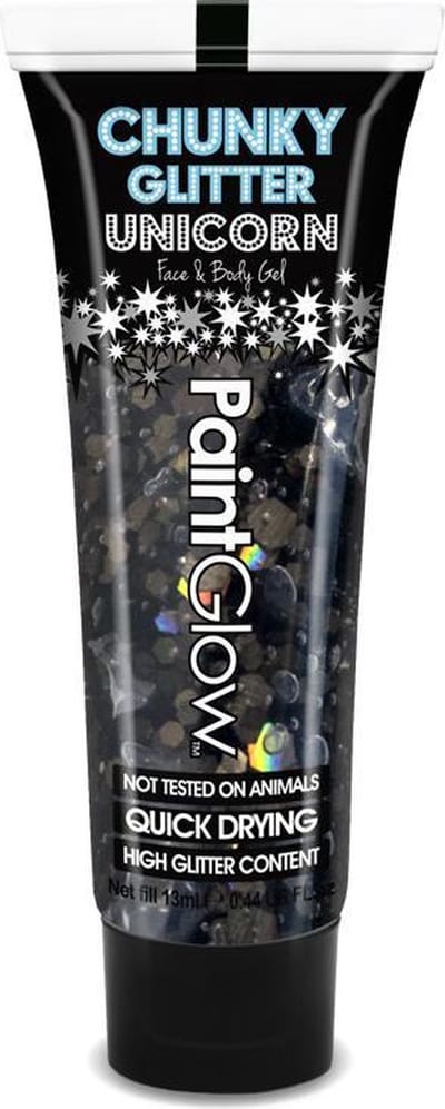 PaintGlow Chunky Glitter- Schmink - Festival - Unicorn Face&Body Gel Black Enchantress