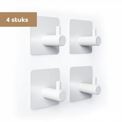 Handdoekhaakjes zelfklevend – Ophanghaken – Wandhaken – Haken zelfklevend – Zonder boren – Set van 4 – Wit – RVS – Baulk®