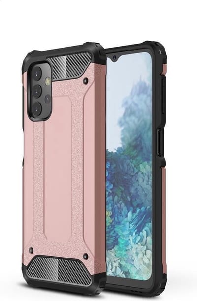 Schokbestendig Heavy Duty Hoesje Geschikt voor: Samsung Galaxy A32 5G Shock Proof Hybride - Back Cover - Dual Layer Armor Case - Extra Stevig - Rosegoud