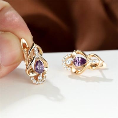Vintage Holle Hart Hoop Oorbellen Roségoud Kleur Verlovings Oorbellen Schattige Waterdruppel Regenboog Zirkonia Oorbellen Voor Vrouwen Sieraden