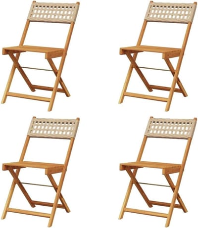Tuinstoelen Inklapbaar - Terrasstoelen Loungestoelen - Buiten Ontspannen - Massief Hout Poly Rattan - 4 Stuks - Beige