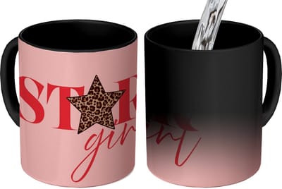 Magische Mok - Foto op Warmte Mokken - Koffiemok - Star girl - Roze - Panter - Ster - Magic Mok - Beker - 350 ML - Theemok - Mok met Tekst
