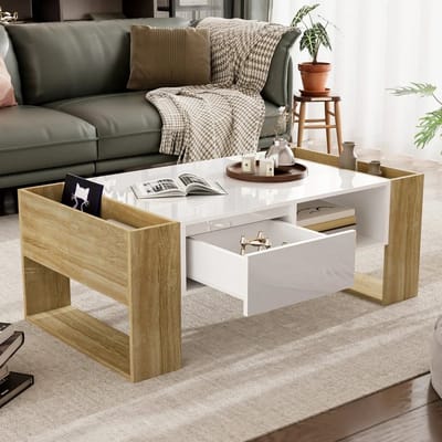 Salontafel - Bijzettafel - 105 x 60 x 40 cm - Salontafel Met Lade - Voor Woonkamer - Wit