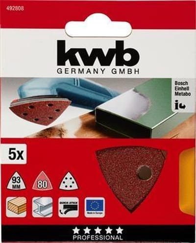 KWB schuurschijf Delta 93 x 93 mm - Korrel 80 - Klittenbandhechting - 492808 - 5 stuks