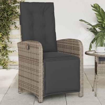 vidaXL - Tuinstoelen - 2 - st - verstelbaar - met - voetensteun - poly - rattan - grijs
