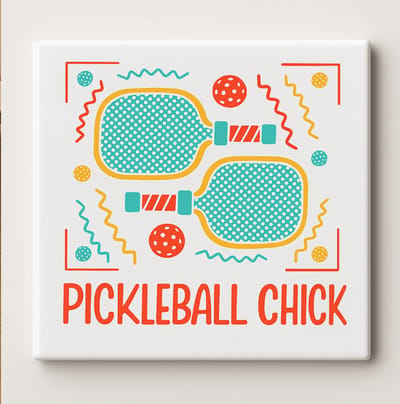Pickleball Chick Tegel – 15x15cm Grappige Sportieve Keramische Wanddecoratie | Perfect Cadeau voor Pickleball Spelers & Sportliefhebbers