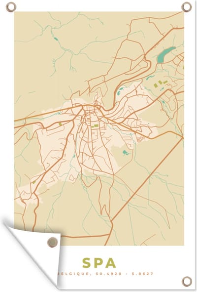 Muurdecoratie Spa - Kaart - België - Stadskaart - Plattegrond - 120x180 cm - Tuinposter - Tuindoek