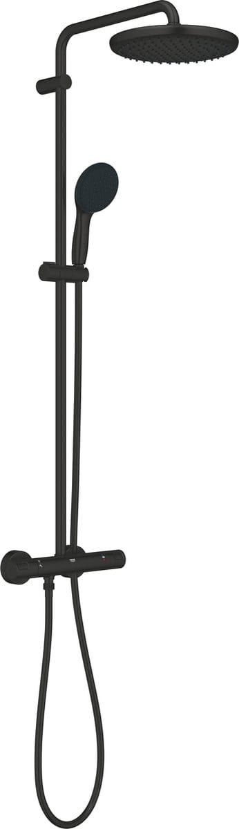 Grohe Regendouche Vitalio Start Douchesysteem - Met Thermostatische Kraan - Zwart - Mat - Rond - Met Handdouche - 15cm Hartafstand - 2-straals