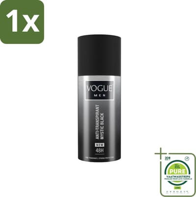 1 x Vogue Men - Mystic Black - Deodorant Spray - Anti-transpirant - 150 ml - Deodorant Spray - Anti-transpirant - 48 Uur Bescherming - Geur - Patchouli