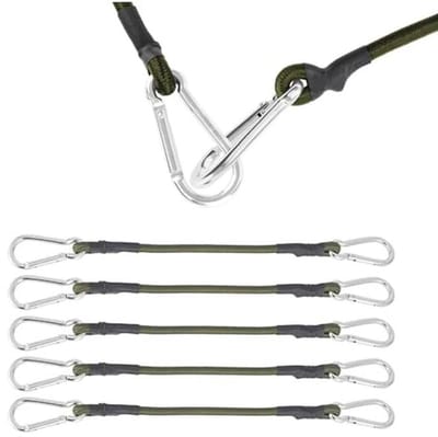Set van 5 Spierverstevigende Elastische Spanbanden met Carabinerhaak - 30 cm Spanningsrubber voor Tentzeilen, Kamperen en Luggage