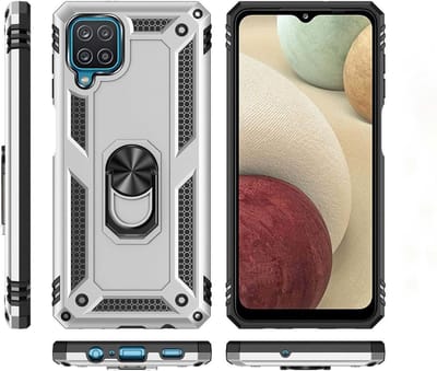 Hoesje Geschikt Voor Samsung Galaxy A12 5G Hoesje Armor Anti-shock Backcover Zilver - Galaxy A12 5G - A12 5G Backcover kickstand Ring houder cover TPU backcover oTronica