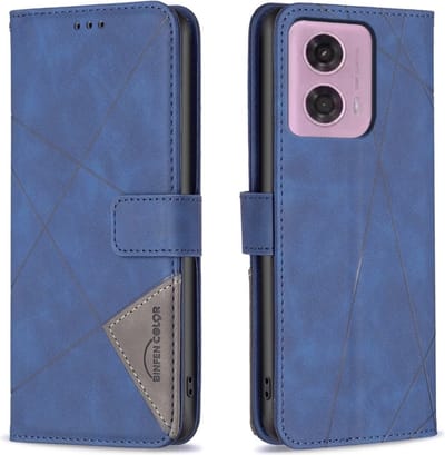 BINFEN Hoesje - Geschikt voor Motorola Moto G34 Hoesje - BINFEN Geometric Book Case - Blauw