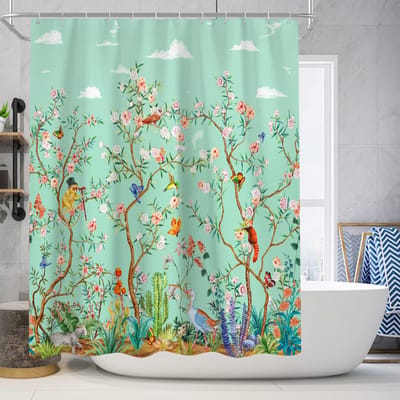 Floraweg Douchegordijn,Shower Curtain,badgordijn,badkamergordijn,Volledige printen, dieren, bloemen ,digitale printen -Anti Schimmel - Inclusief 12 ringen -met 12 stuks douchegordijnhaken – Waterdicht -Wasbaar- Polyester - 180x200 cm