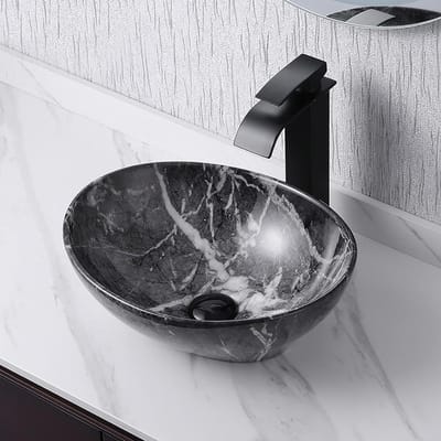 Ovale Wastafel - Waskom Badkamer - Badkamer Verfraaien - Uniek Marmer Design - 40x33x15 cm - Nordic Marmering
